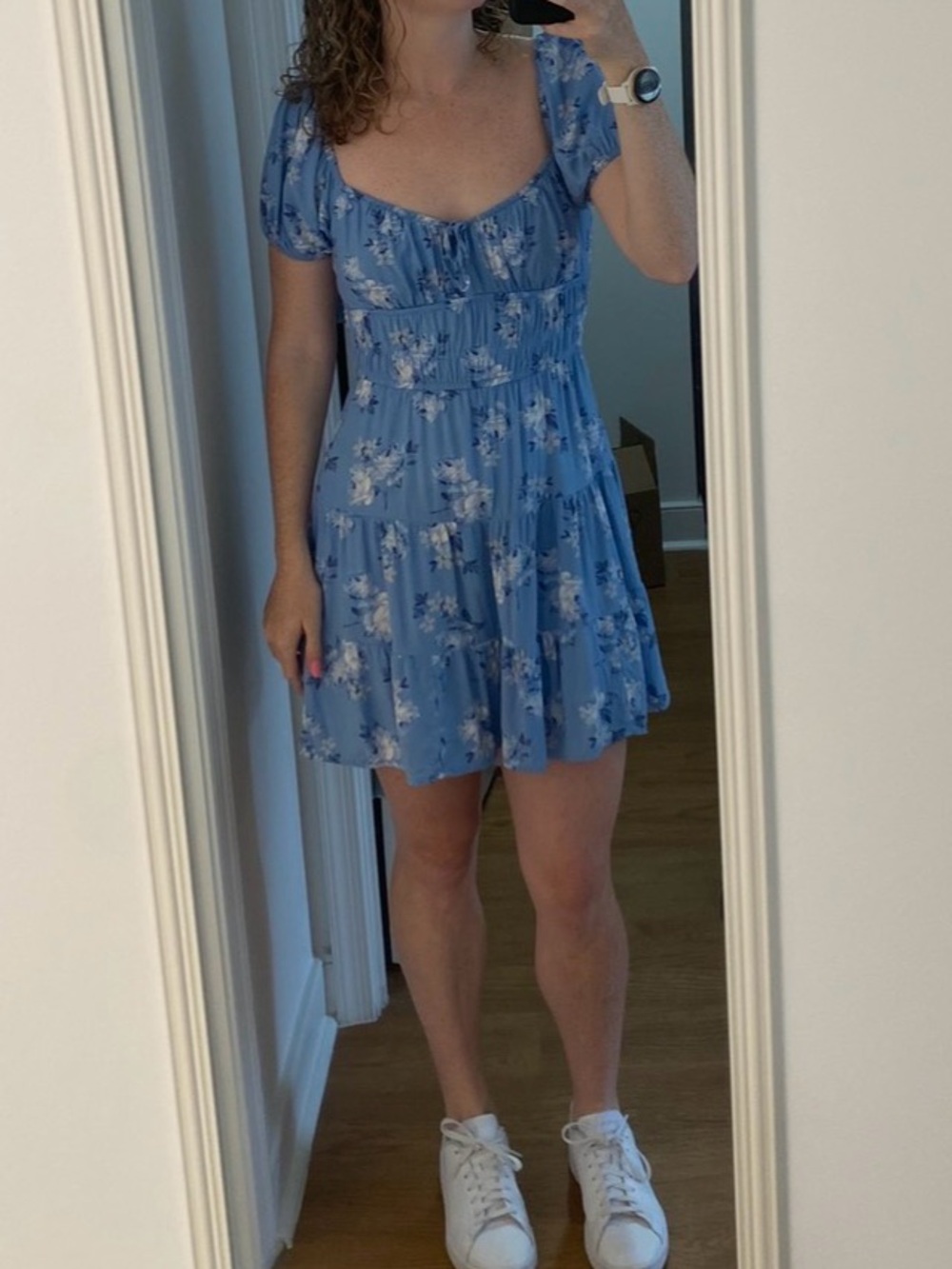 Hollister Blue Floral Puff-Sleeve Mini Dress